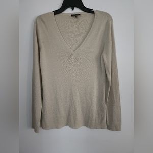 EILEEN FISHER Sweater Gold Metallic V-Neck Pullover Top Long Sleeve